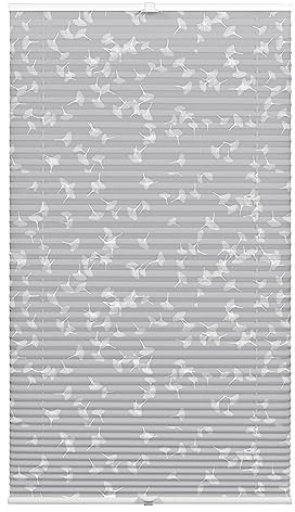 GARDINIA Plissee zum Klemmen, Blickdichtes Faltrollo, Alle Montage-Teile inklusive, Plissee verspannt mit Zwei Bedienschienen, Japandi Ginkgo Oesyter Mushroom, Grau/Weiß, 80 x 130 cm