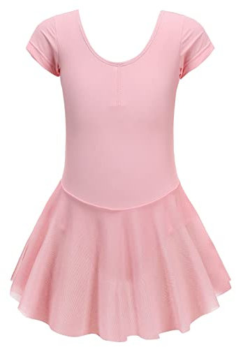 Kinder Ballettkleidung 3-11 Jahre Mädchen Zweiteilig Ballettkleid Kurzarm Ballettanzug Glitzer Tanzkleid Baumwolle Ballett Trikot Mit Chiffon Rock Tütü (Schwarz,110-160)