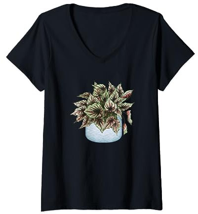 Cute Begonia rex flower houseplant in the pot floral girl V-Neck T-Shirt