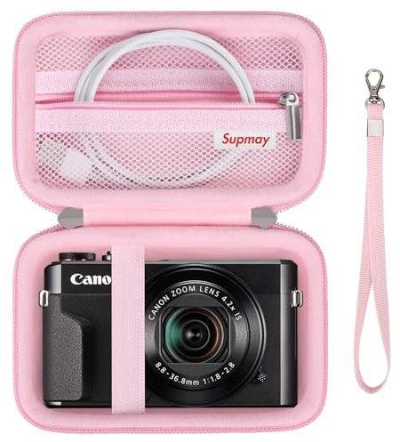 Supmay Harte Reisehülle für Canon Powershot G7 X Mark II/G7 X Mark III Digitalkamera, schützende Aufbewahrungstasche mit Reißverschluss Mesh Tasche für Akku, Ladekabel und anderes Zubehör, Rosa