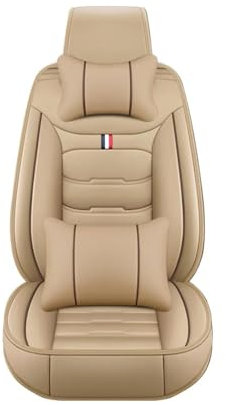 ELNas 5 Stück Auto Vorne und Hinten Sitzbezüge, für Jeep Compass Grand Cherokee WK Grand Commander Wrangler Wasserdichtes Leder Auto Sitzschutz Komplettset, Deluxe Version-Beige