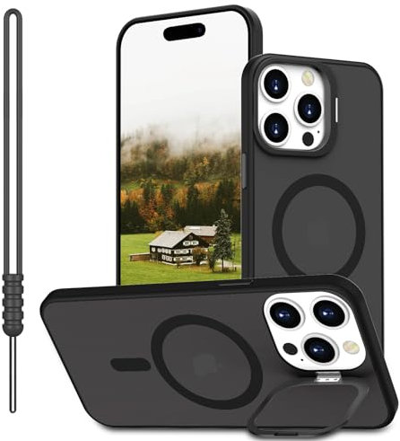 ElestBela iPhone 15 Pro Max Hülle Magnetisch, Hanyhülle iPhone 15 Pro Max Magnetisch mit integrierter Kamera Ständer Matte Touch Ultra Dünn, Kratzfeste Hülle iPhone 15 Pro Max Matte Schwarz
