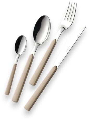 Eme Posaterie Set di 16 Posate Linea Fast, Acciaio inox, Con Manico a Linea, Elegante Set di Posate con Coltello, Forchetta, Cucchiaio per casa, ristorante lavabile in lavastovigli (Sabbia)