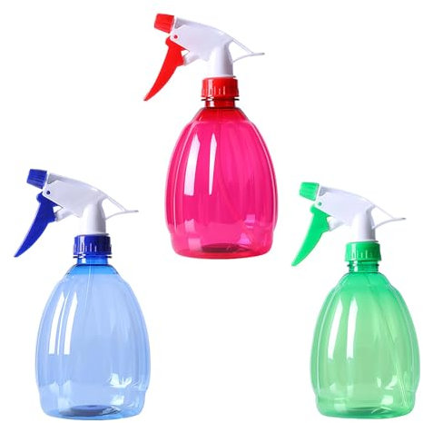 GERUI 500ml Leere Sprühflaschen mit Verstellbare Sprühkopf,Nachfüllbar Sprühflaschen Leer,für Nebel, Strahl, Zerstäuber für Friseur, Pflanzen, Garten, Reinigung, Haus,mit 3 Farben (Blau+Rot+Grün)