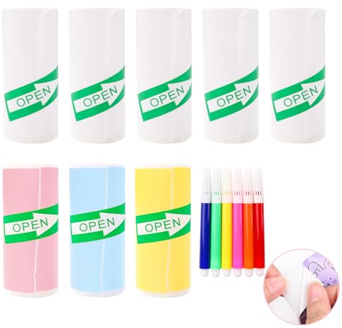 NICKLIN Thermopapier Kinderkamera Mini Drucker Sticker,8 Rollen Kassenrollen Thermopapier 57mm Selbstklebende Farbiges Thermodruckerpapier für Kleine Fotodrucker