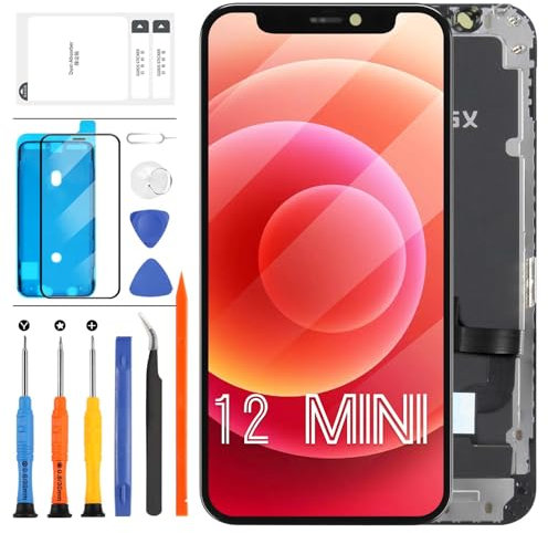 OLED-LCD-Bildschirm für iPhone 12 Mini, Ersatz [kein LCD], 6,1 Zoll [Full HD] [COF] für iPhone 12 Mini A2176, A2398, A2400, A2399, Display, LCD-Touchscreen, Digitizer, Montage schwarz