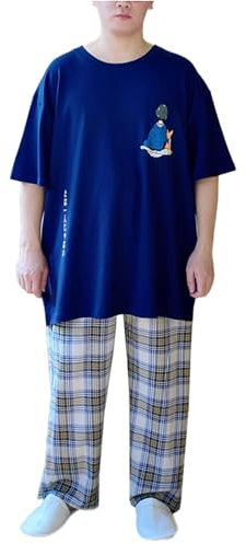 Herren Baumwolle Nachtwäsche & Loungewear Pyjamas Set Plus Größe Woven Plaid PJ Hosen Kurzarm Jersey Shirt,Pants,5XL