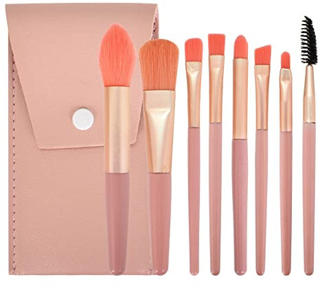 Chstarina Set Pennelli Make Up,8 set pennelli make up mini,Set Pennelli da Trucco con Trousse,set pennelli make up rosa per travel,Pennelli Trucco Professionali per Fondotinta Correttore Fard Occhi