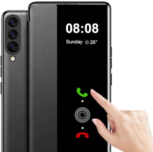 Handyhülle für Huawei P30 Lite - Clear View Touchscreen Flip Case - Extra-Dünn, Weich, Stoßfest aus Leder - Schutzhülle