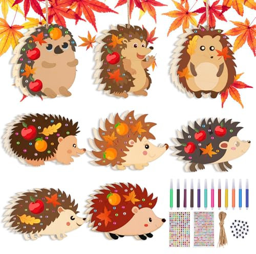Svalor Igel-Bastelset: Holzarbeiten Set für Kinder, 72 Teile, Holz-Igel Basteln mit Aquarellstift, Glitzersteine, zum Bemalen und Dekorieren für Herbstpartys und Kindergeburtstage