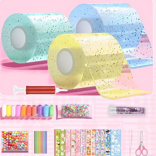 JIAMIAN Nano Tape Bubbles Set, Doppelseitiges Nanoband,Blowing Bubble Tape, DIY Craft Blow Bubbles, Bubble Tape Toy Kit Mit Pailletten Aufkleber, Interaktive Casual Games Geeignet Für Partys