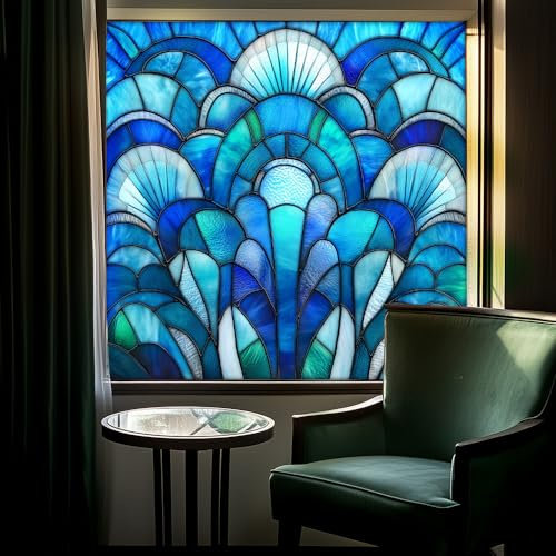 Milchglasfolie 50x50 cm Dunkelblauer Sektor Fensterfolie Badezimmer Sichtschutzfolie Fenster Büro Fensterfolie Blickdicht Wiederverwendbar Folie Fenster Sichtschutz Fenster Folie 1 Stück