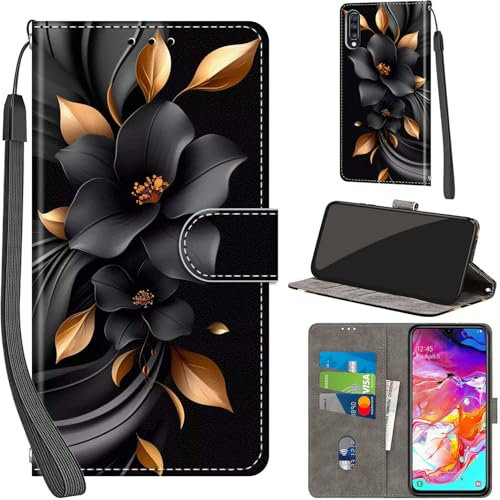 Handyhülle für Samsung Galaxy A70 Hüllen Premium Leder Case Klappbar Wallet Magnet Kartenfach Standfunktion Schutzhülle kompatibel mit Samsung A70 Cover,Blumen