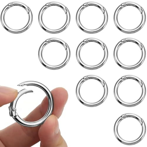 COYUN 10 Stück Mini Karabiner Runde O Ring Schlüsselring Karabiner Spaltring Schlüsselanhänger Druckknopf Clip Haken Handwerk DIY Schlüsselbund Zubehör Karabinerhaken, Karabiner Rund