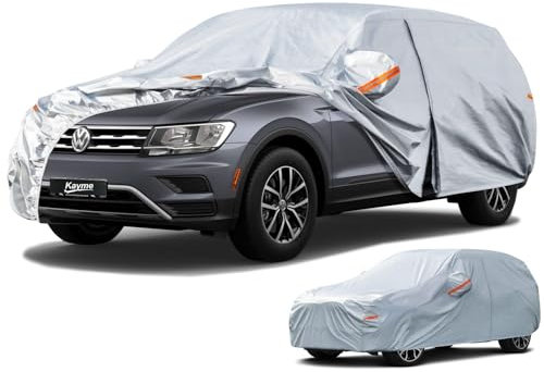 Kayme Telo Copriauto SUV, Telo SUV da Esterno Impermeabile, Traspirante, Telo Macchina Felpato per Mercedes GLC, Ford Kuga, Honda CR-V, Skoda Kodiaq,F Pace etc. Vedi Auto Tabella Taglie A12, Argento
