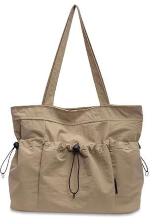 Mabecol Shopper Tasche Damen, Handtasche, Henteltasche & Umhängetasche Mittelgroß, Schultertasche Wasserdicht mit Reißverschluss, Faltbare Nylon Tote Bag für Uni, Reisen & Alltag, Kaki