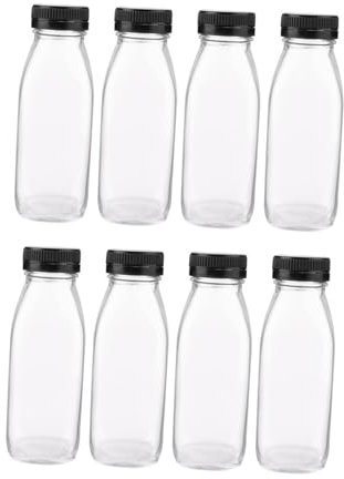 CIYODO Botellas De Jugo De Vidrio Cuadradas De 300 Ml, 8 Unidades, Recipiente Transparente Para Leche y Zumo, Tapa De Rosca, Apto Para Almacenamiento De Bebidas