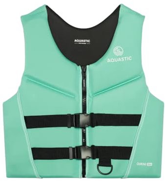 AQUASTIC Omni Schwimmweste Neopren – EN ISO 12402-5, 50N, Auftrieb, SUP Kajak Boot, Kinder & Erwachsene, Komfort Schnitt, Frontreißverschluss, D-Ring, Verstellbare Gurte, viele Größen (Türkis, XXS)
