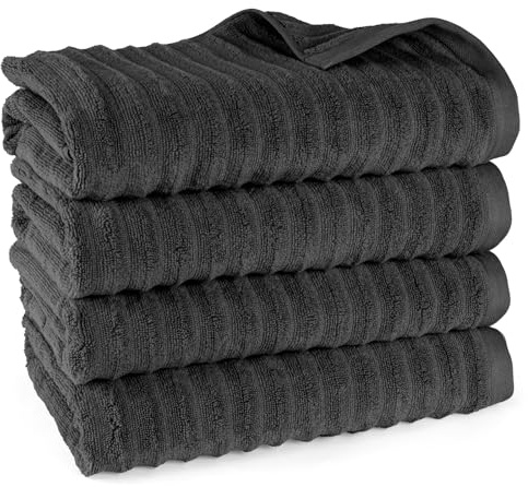 Pure Label Badetuch 4-TLG. 4x70x140cm 100% Baumwolle mit Schlaufe, Schwarz | Spürbar weich, saugstark und ideal für Bad, Gäste und täglichen Komfort