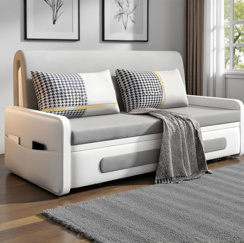 UNICORN FURNITURE Convertible Sleeper Sofa Bed Modern Reclining Foldable Bed Pull Out Sofa Bed With Storage Space Saving Multifunctional Sofabed (Light Grey & White)