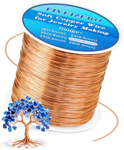 FIVEIZERO 328ft 26 Gauge Copper Wire for Jewelry Making, Pure Dead Soft Bare Copper Wire for Electroculture Gardening, Crafting, Beading, Sculpting