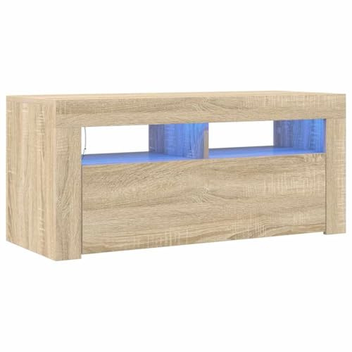 Iiaky Mobile Porta TV 90 cm con LED Mobile TV Soggiorno 90 cm Armadio per TV,Mobile Porta TV in Legno,Gioco e Centro di intrattenimento-Rovere sonoma-90x35x40 cm