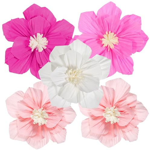 Grevosea 5 Stück Papierblumen Groß Deko Krepppapier Blumen Papierblumen zum Aufhängen Klassisch Seidenpapier Blumen für Hochzeit Geburtstag Brautparty Wandhintergrund