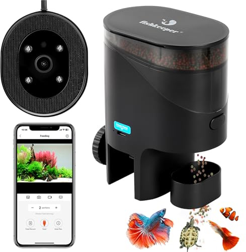 fishkeeper Automatic Fish Feeder for Aquarium Flakes, WiFi (2.4G/5.0G) & APP Control - Auto Fish Food Dispenser/Betta Fish Feeder with HD 2.5K Camera and Timer, Aquarium Feeder for Turtle Koi Tanks