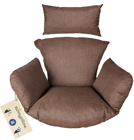 sunnypillow Hängesessel Kissen, Auflage für Rattan & Polyrattan, Braun | Hängeschaukel, Polster, Sitzauflage für Hängekorb, Extra Dick 15cm, UV, beständig, wasserdicht, Outdoor, Indoor