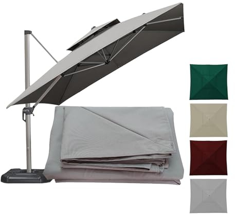 3x3m 2.5x2.5m Carré Toile De Rechange Tissus Pare-soleil Pour Patio, Auvent De Rechange Housses Pour Déporté Parasols Jardin 8 Baleines Polyester Imperméable Anti-UV Ventilation(Light-gray,2.5x2.5m)