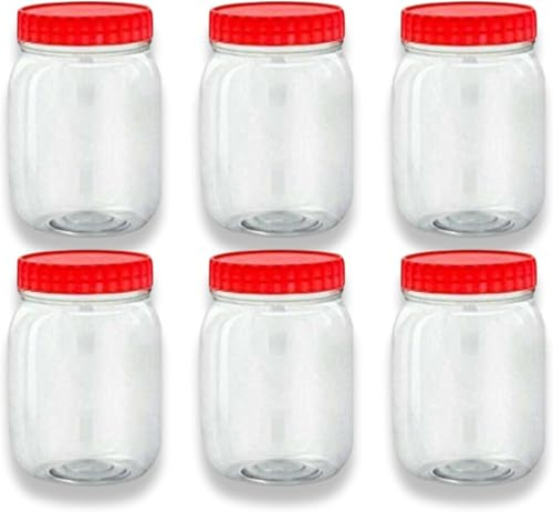 KANSY Plastic Storage Containers Round Clear Spice Jars With Screw Top Lids, Airtight Bpa Free Plastic Mason Jars For Kitchen Pantry, Jam Jars For Crafts And Hardware (6x 500ml)