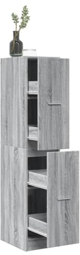 GeenYuu Apothekerschrank Grau Sonoma Holzwerkstoff 30x41x144,5 cm mit 4 Schubladen, Stauraum Schrank für Büro, Flur, Hauswirtschaftsraum, Ordnungsschrank, Ablage mit Metallschienen