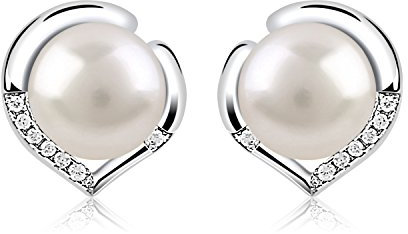 B.Catcher 925 Sterlingsilber Süßwasser-Perlen Ohrringe mit Zirkonia – Natürliche Perlen, Herz-Design, Elegant & Luxuriös, Perfektes Geschenk