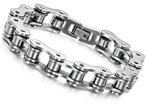 Cupimatch Pulsera Hombre Eslabones Acero Cadena Biker Bicicleta Largo 20.5cm Brazalete Hombre Joyería