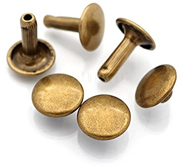 CRAFTMEMORE 9mm Cap x 10mm Post Leather Rivet Double Cap Rivets Tubular Metal Rapid Rivet Studs Leather Craft 50 Sets (10 mm Post, Antique Brass)