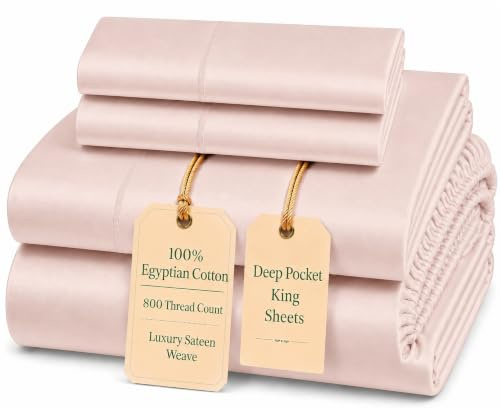 Bed Sheets King- 800 Thread Count Egyptian Cotton Sheets King Size, 4-Piece King Size Sheets Set, Luxury Bedding with Sateen Weave, Long Staple Cotton Sheets, 16 Deep Pocket Fits Mattresses up to 17