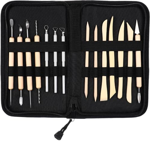 ULTNICE Set Strumento Scultura Utensili ceramiche Professionale per Scultura in Argilla con Custodia (14pcs)
