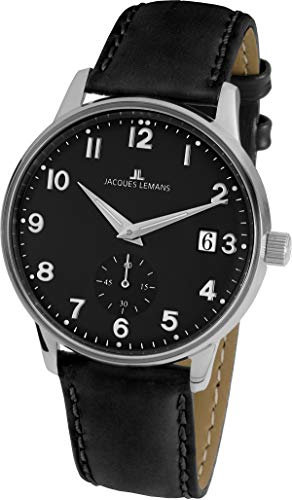 JACQUES LEMANS Damenuhr Heerrenuhr Retro Classic Lederarmband massiv Edelstahl Big Date N-215.1ZI