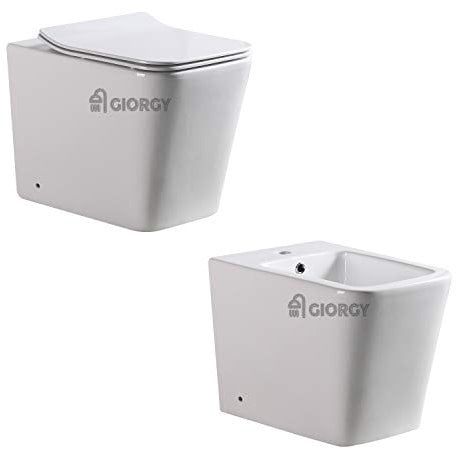 COPPIA SANITARI A TERRA O SOSPESI WC VASO BIDET COPRIVASO SOFT-CLOSE SQUADRATO CURVA TECNICA COPRIVASO RALLENTY E FISSAGGI INCLUSI (WC + COPRIVASO + BIDET, VERSIONE A TERRA)