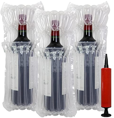 Lot de 15 sacs de protection pour bouteille de vin – Colonnes d'air gonflables rembourrées pour un transport sûr des bouteilles en verre pendant le voyage ou l'expédition avec pompe gratuite