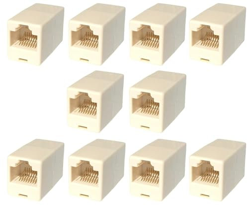 rhinocables - Cat5e RJ45 Ethernet Coupler | Female to Female Connector | Easy Plug & Play | Gold-Plated Contacts for Enhanced Connectivity | Neutral Beige, 10 Pack