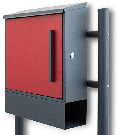 BITUXX® Freistehender Standbriefkasten Briefkastenanlage Seitenschloss und Zeitungsfach unten Dunkelgrau/Rot