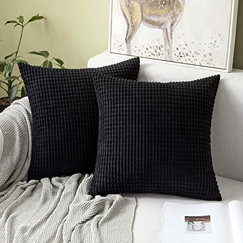 MIULEE 2er Set Kissenbezüge Kordsamt Dekokissen Kissenbezug Sofakissen Dekorativ Couchkissen Kissenhülle Bezug Weich für Wohnzimmer Schlafzimmer 26x26 Inch, 65x65 cm Schwarz