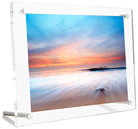 B&NN 8.5 * 11'' Acrylic Picture Frame Floating Look,3MM + 3MM Thickness Clear Photo Frame,Desktop Frame less Display, Self Standing (8.5 * 11'')