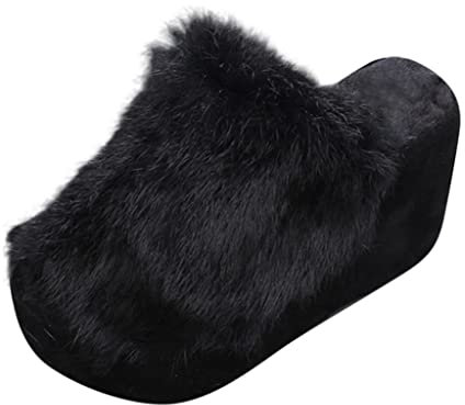 DAY8 Pantofole Invernali Scamosciate Donna Ciabatte Casa Pelose con Tacco Alto Peluche Inverno Casuale Antiscivolo Taglie Forti (Nero, 37 EU)