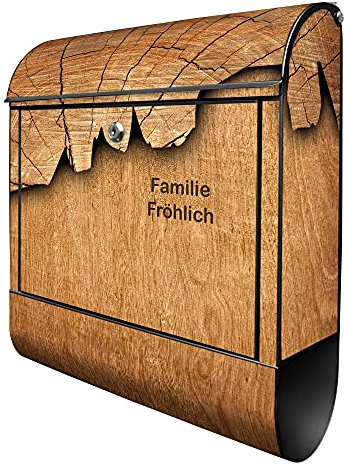 banjado® Design Briefkasten personalisiert Holz 38,5x46,5x13cm & 2 Schlüssel - Briefkasten Stahl schwarz Zeitungsfach pulverbeschichtet - Postkasten A4 Einwurf inkl. Montagematerial
