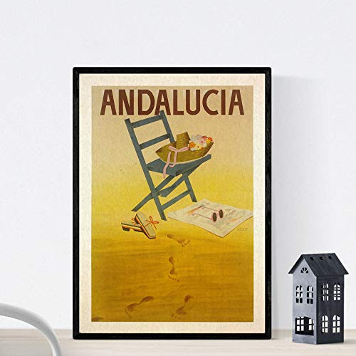 Nacnic Vintage Poster. Weinleseplakat Europas. Andalusien. A3 Größe mit Rahmen