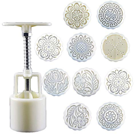 NOWON Stampo Mooncake 100g 10 Pezzi Francobolli Barile Pressa a Mano Moon Cake Stampo per Pasticceria Bakware