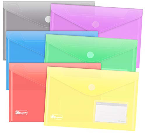 24er Set Dokumententasche A5, 6 Farbe Klettverschluss Dokumentenmappe Brieftaschen zum Dokumenten Abheften mit Lochrand/Etikettentasch und 30 Stück Gifted Visitenkarte