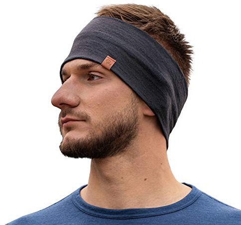 menique Merino Headbands for Men Sport Headband for Long Hair Running Fitness Hiking Sweatband Unisex Thin Hairband Wool Ear Warmer (Perfect Grey)